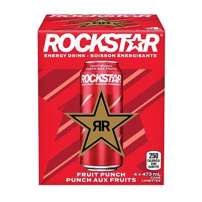 Rockstar Punched Fruit Punch Boisson Énergisante 4 x 473 mL, Canettes 4x473ml