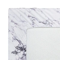 Marina Decoration Printed 600 Thread Count Soft Deep Pocket Hotel Standard Long Staple Cotton Blend Percale All Season Bedding Sheet Set, White Marble Pattern
