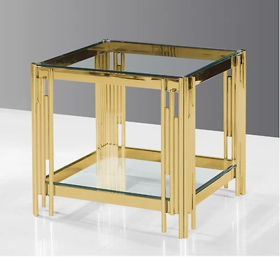 K-Living Luna Table d'appoint avec plateau en verre trempé transparent et base en acier inoxydable poli doré