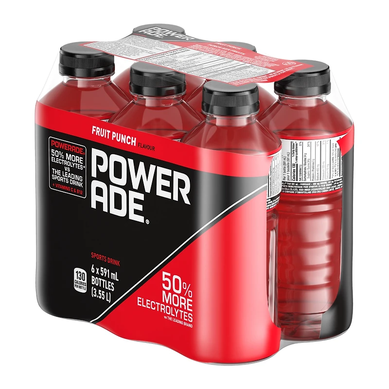 POWERADE Fruit Punch 591mL Bottles, 6 Pack, 6 x 591 mL