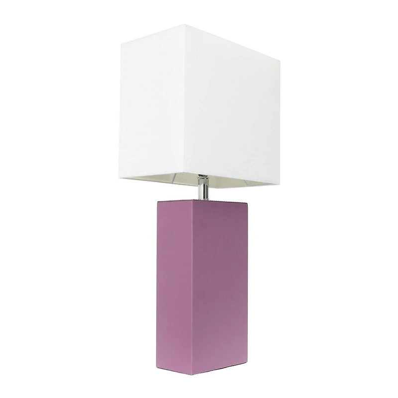 Conceptions Elégantes Lampe de table moderne en cuir avec abat-jour en tissu blanc, violet