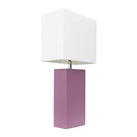 Conceptions Elégantes Lampe de table moderne en cuir avec abat-jour en tissu blanc, violet