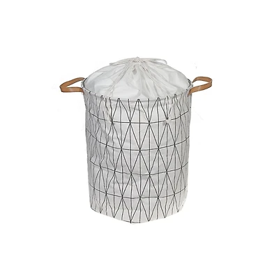 Round Fabric Hamper With Handle (White Diamond)