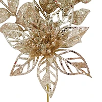 Holiday Time Pick De Feuilles Dorées Et Poinsettia 17"