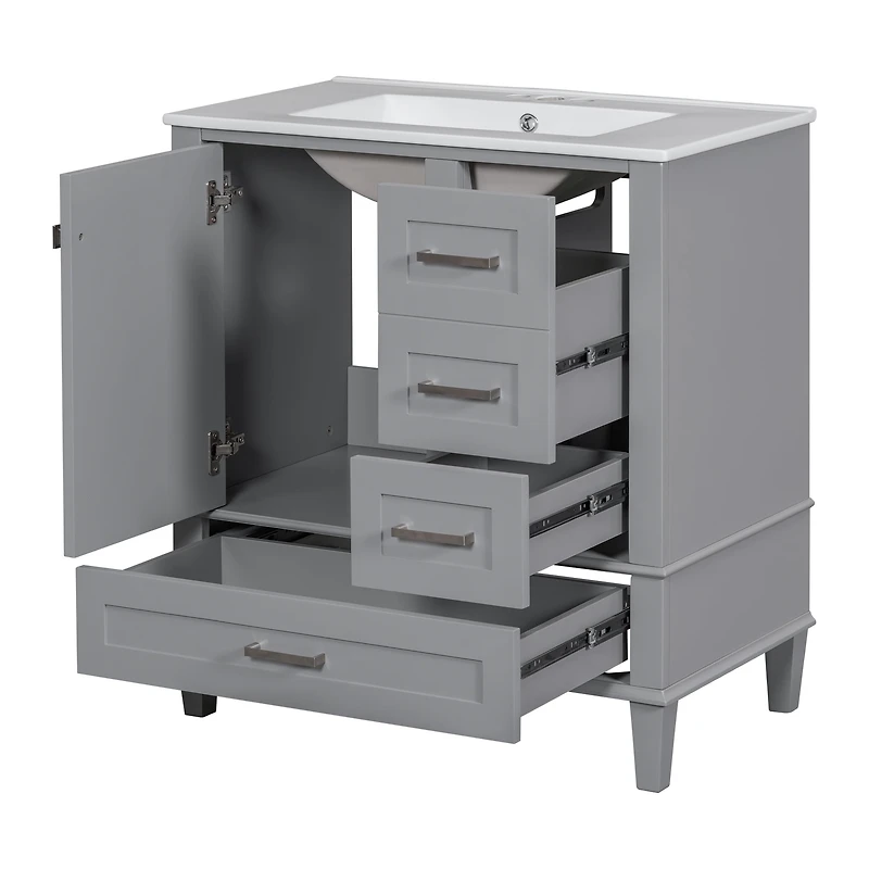 Homy Casa 30 in Modern Charcoal Grey Kitchen Sideboard with Ceramic Sink