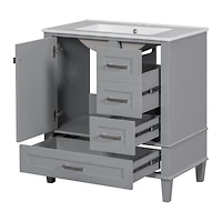 Homy Casa 30 in Modern Charcoal Grey Kitchen Sideboard with Ceramic Sink