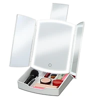 Miroir Triple Portable à Del - Miroir de toilette éclairé avec plateau de rangement