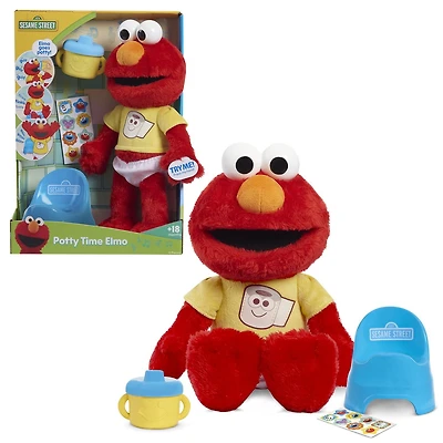 Sesame Street Potty Time Elmo 12-Inch Sustainable Plush Stuffed Animal, Sounds and Phrases, Potty Training Tool