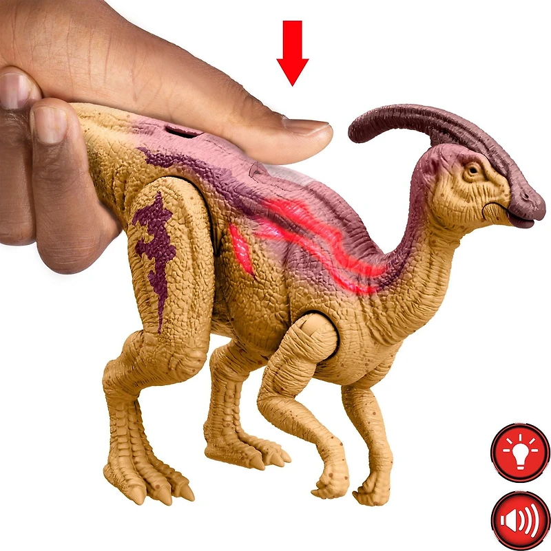 Jurassic World Wild Roar Parasaurolophus Dinosaur Action Figure Toy, Glow Effect Lights & Sounds