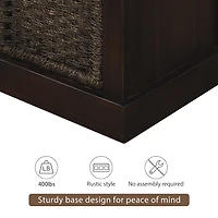 Banc de rangement rustique Noble House avec 3 paniers amovibles en rotin classique, couleur espresso