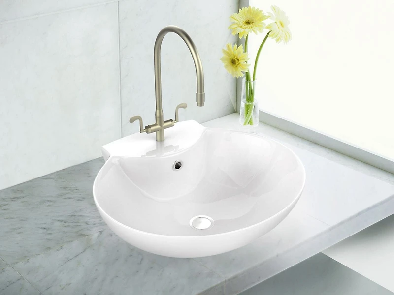 American Imaginations -in. W Above Counter White Bathroom Vessel Sink Set For 1 Hole Center Faucet AI
