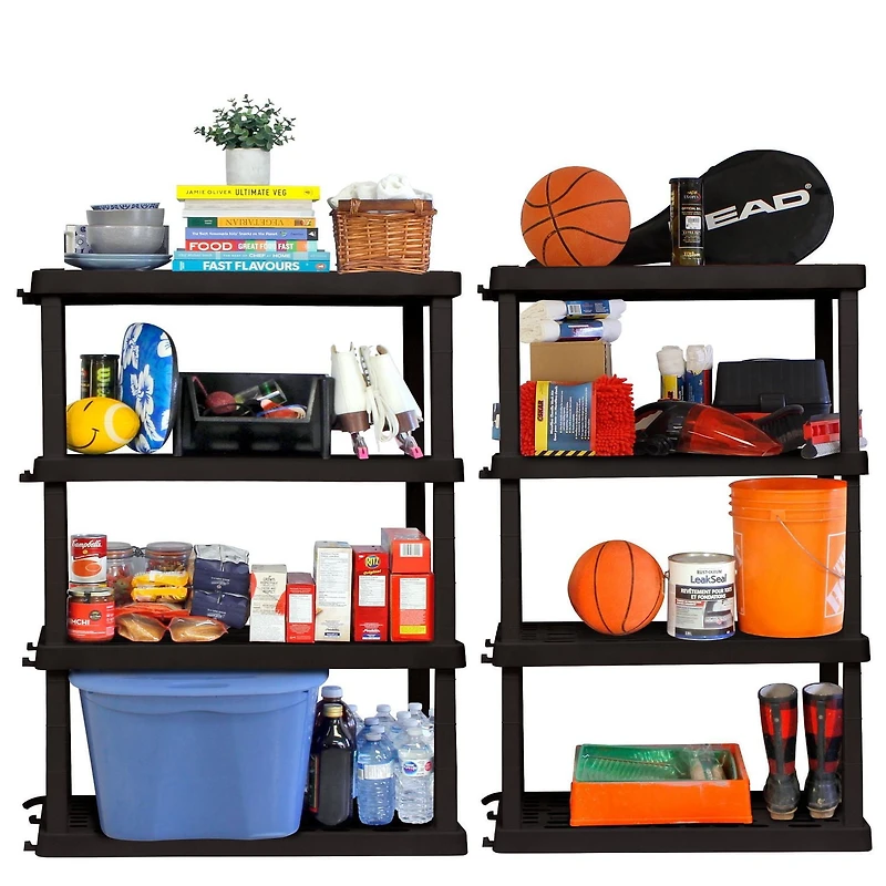 Hyper Tough Plastic Shelves Garage Shelf Basement Storage 4-Tier W36 x D18 x H56" Black Total Capacity 600 lb