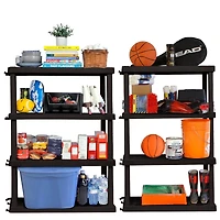 Hyper Tough Plastic Shelves Garage Shelf Basement Storage 4-Tier W36 x D18 x H56" Black Total Capacity 600 lb