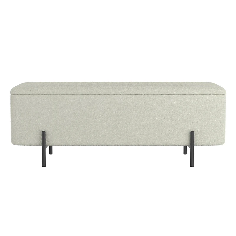 Modern Fabric & Metal Storage Ottoman Bench - White & Black