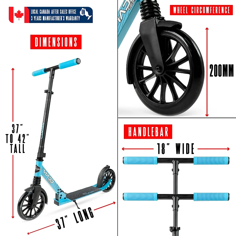 MADD GEAR METRO 250 - BLACK / BLUE FOLDING COMMUTER SCOOTER WITH ADJUSTABLE BAR