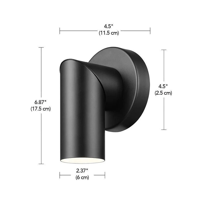 Projecteur convertible pour le mur ou le plafond de 4,5 po à DEL intégrées, noir mat à tête pivotante