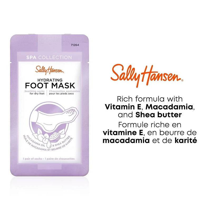 Sally Hansen Hydrating foot mask, Infused with a rich formula with Vitamin E, Macadamia, and Shea Butter, instantly relieves dry feet, At home foot spa