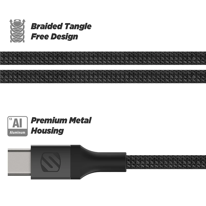 Scosche HDCAB10-SP Strikeline 10-ft. Heavy-Duty USB to USB-C Charge & Sync Braided Cable Black