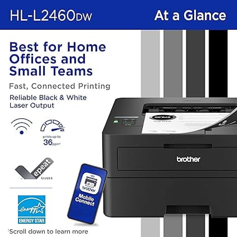 Brother HL-L2460DW Imprimante laser monochrome pour bureau compatible avec l’Abonnement Refresh, avec impression mobile et recto verso et cartouche de 700 pages