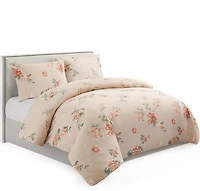 Literie Marina Décoration ultra douce et soyeuse en rayonne de bambou imprimée, toutes saisons, housse de couette, drap-housse, avec fermeture éclair et lien d'angle, motif floral pêche taupe