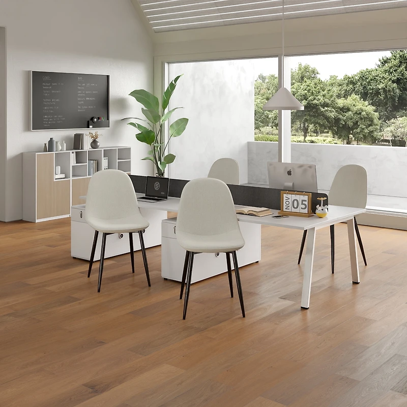 Homy Casa Lot de 4 chaises de bureau rembourrées sans accoudoirs pour espace de travail à domicile, tissu beige