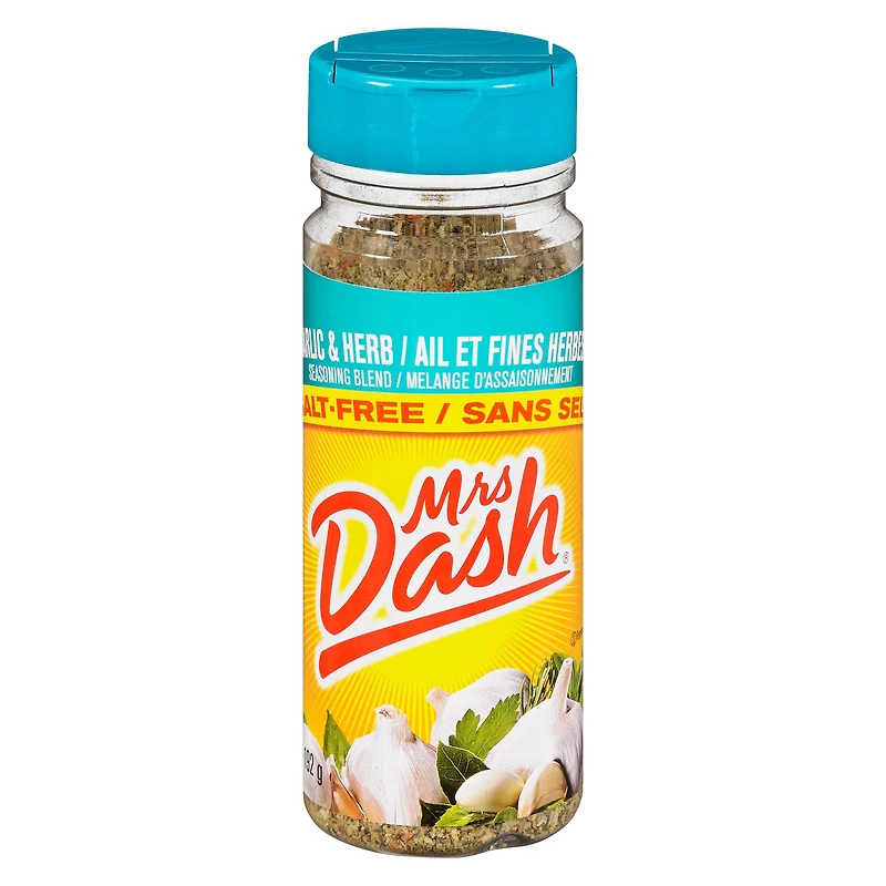 Mélange D'Assaisonnement Mrs. Dash Sans Sel À L'Ail Et Fines Herbes. Plus de 20 épices mélangées. Mélange D'Assaisonnement Mrs. Dash