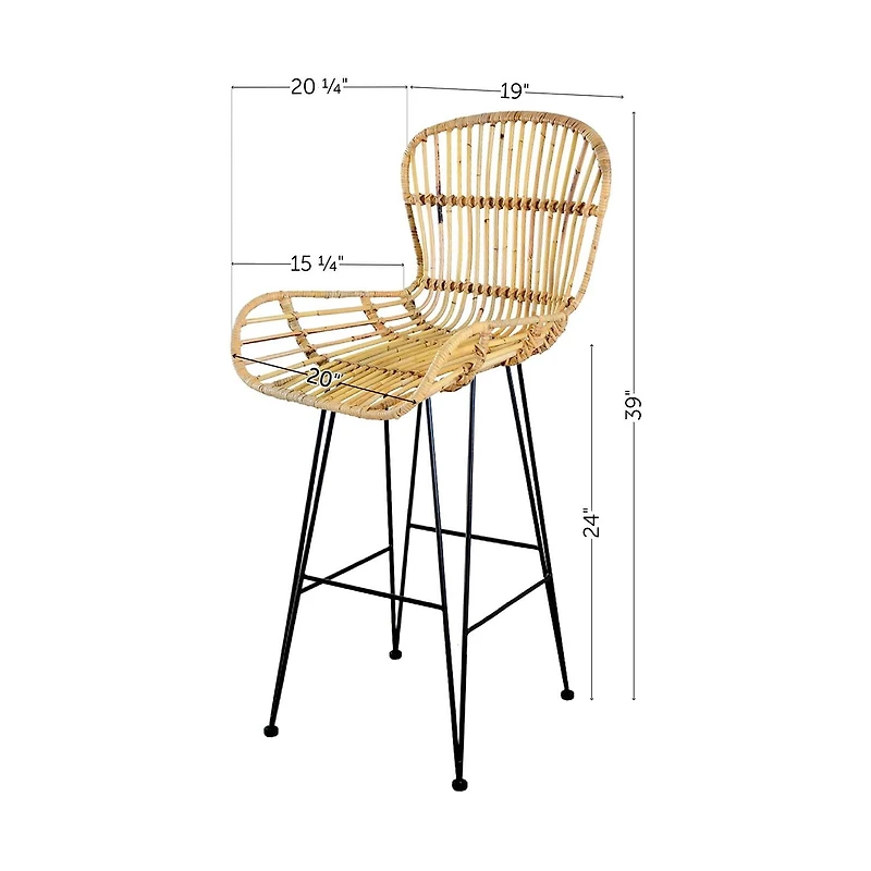 Meubles South Shore Balka Lot de 2 tabourets en rotin avec accoudoirs Rotin et noir