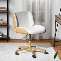 Mainstays Daphne Office Chair, White Fabric with Camel Faux Leather