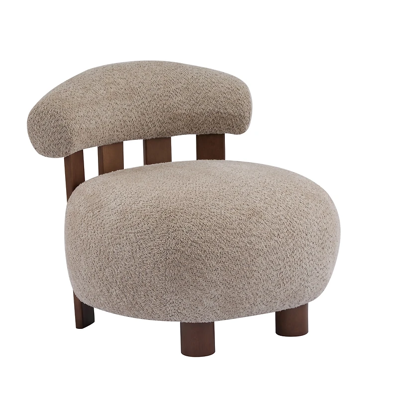 Chaise d’accent moderne maison Noble en tissu bouclé, forme arrondie en peluche avec dossier incurvé, brun clair