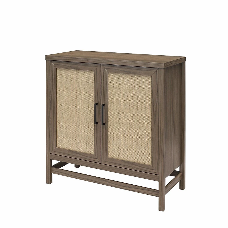 Ameriwood Home Lennon 2 Door Storage Cabinet, Medium Brown and Faux Rattan