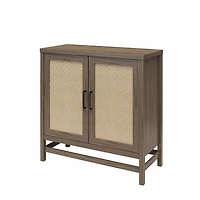 Ameriwood Home Lennon 2 Door Storage Cabinet, Medium Brown and Faux Rattan