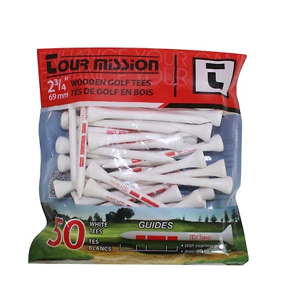 Tour Mission 2 3/4'' (69 mm) Wooden Golf Tees, Pack of 50 - White