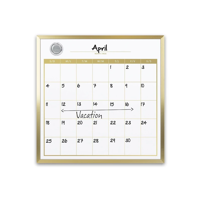 Quartet 12"x12" Dry Erase Calendar Board, Gold Frame