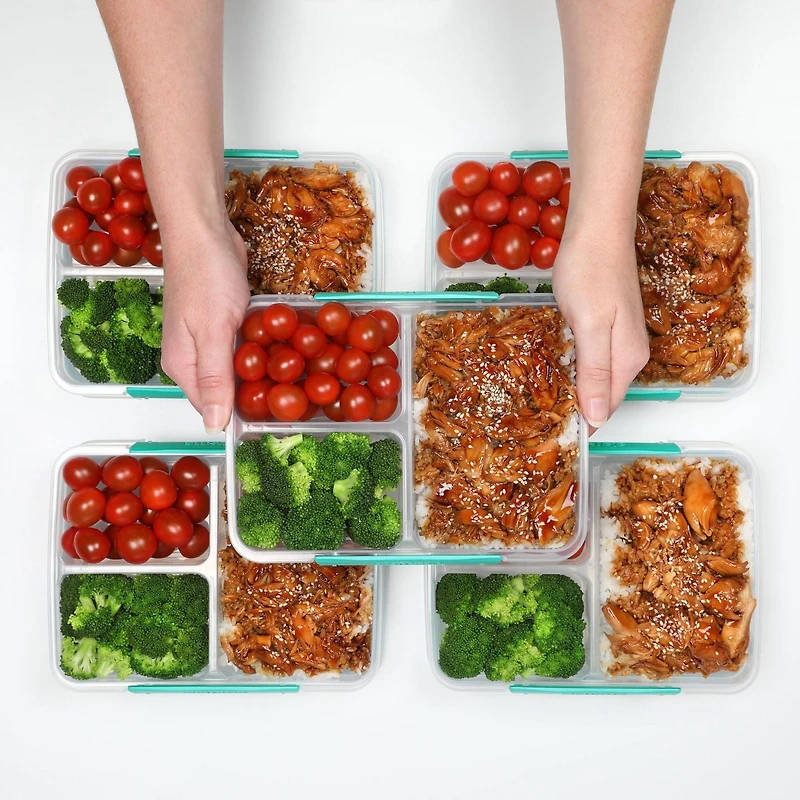 Récipients pour la conservation d'aliments Sistema To Go avec plusieurs compartiments pour conserver plats et aliments, avec séparations et fermetures par clips, 820 ml, sans BPA