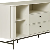Corliving Hikari Sideboard Buffet Cabinet with 2 Sliding Doors, Sideboard with Open and Close Storage, Accent Sideboard for Dining Room, Living Room, White
