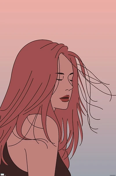 Femme dessinée à la main avec les cheveux au vent