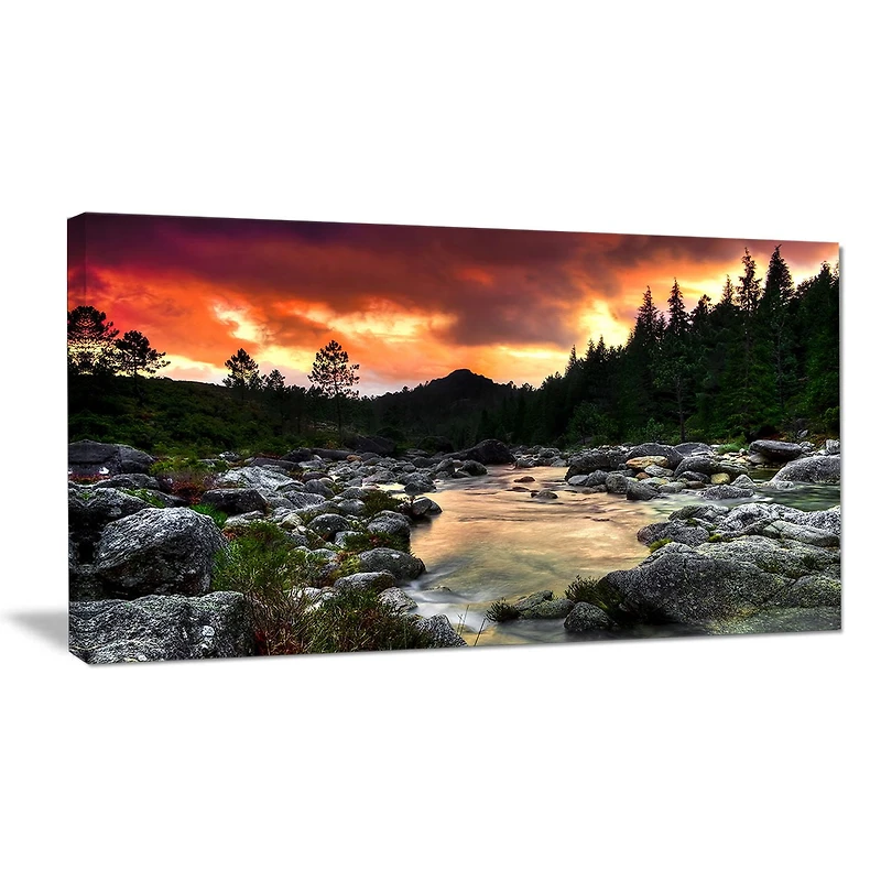 Tableau mural très large Design Art Bord Paysage Rivière des rocheuses au couchée de soleil