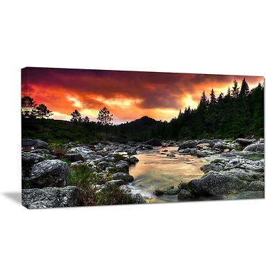 Tableau mural très large Design Art Bord Paysage Rivière des rocheuses au couchée de soleil