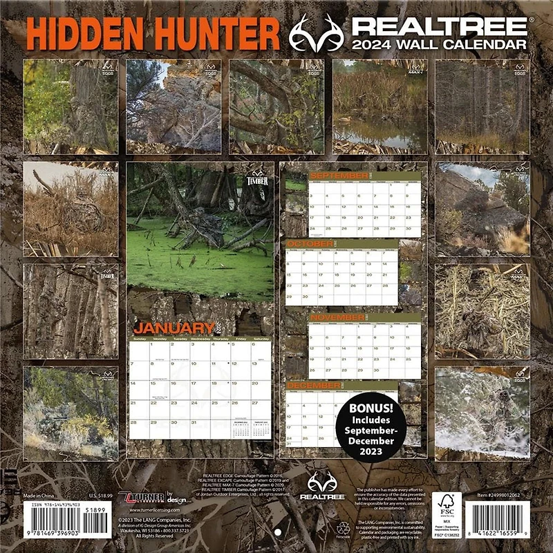 Realtree Hidden Hunter 2024 30.48x60.96 CM Mur Carré Calendrier, 9781469396903