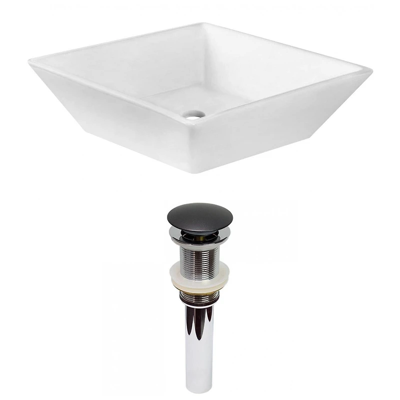 American Imaginations -in. W Above Counter White Bathroom Vessel Sink Set For Wall Mount Drilling AI