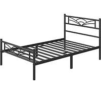 Fullfurnique Metal Platform Bed Frame with Cloud Inspired Design Headboard, Full, Black
