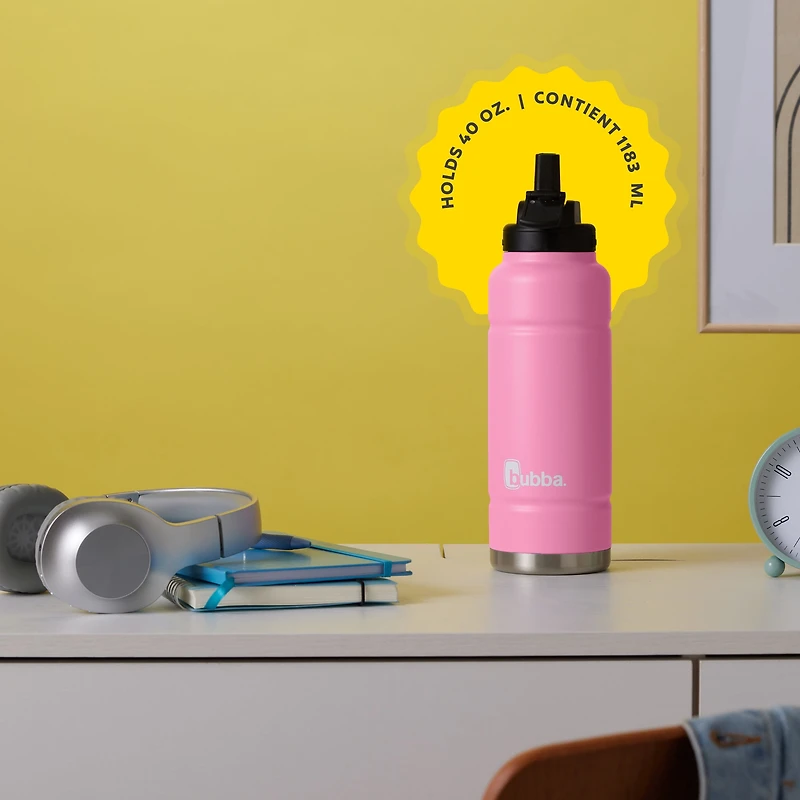 Bouteille d’eau en acier inoxydable Trailblazer bubba avec paille - 1,18 l (40 oz), isolation sous vide, couvercle avec paille, azalée 1 unité