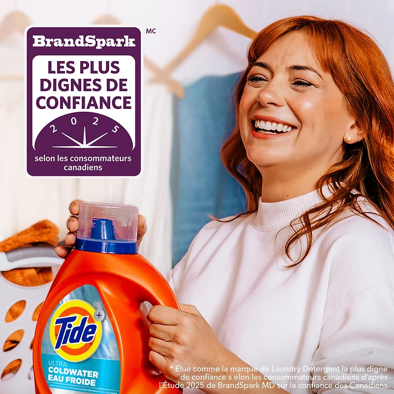 Tide Ultra Coldwater Liquid Laundry Detergent, Original Scent, 887 mL, 21 Loads, Laundry Detergent Liquid Formulated for Cold Water, TIDE LQ HE CW OS