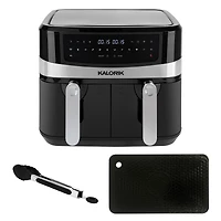 Kalorik 9.5L (10 Quart) Dual Basket Digital Air Fryer with Bonus Tongs & Silicone Pad FT 51924 BK