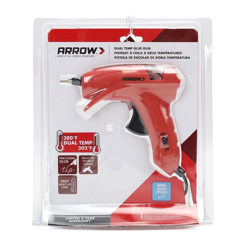Arrow Pistolet à colle à deux températures Chauffe rapidement