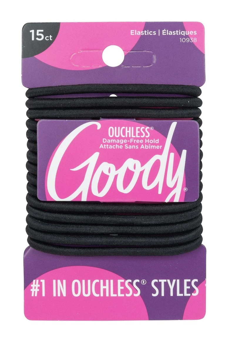 Goody Ouchless® Damage-Free Black Elastics - 15Ct, Goody Black Elastics