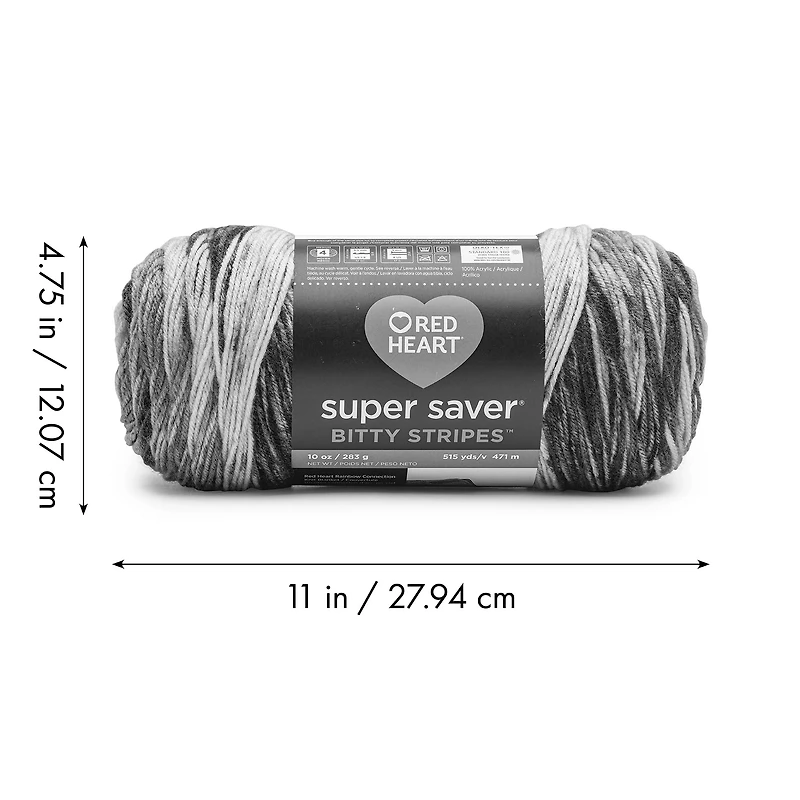 Red Heart® Super Saver® Bitty Stripes™ Fil, Acrylique #4 Moyen, 10oz/283g