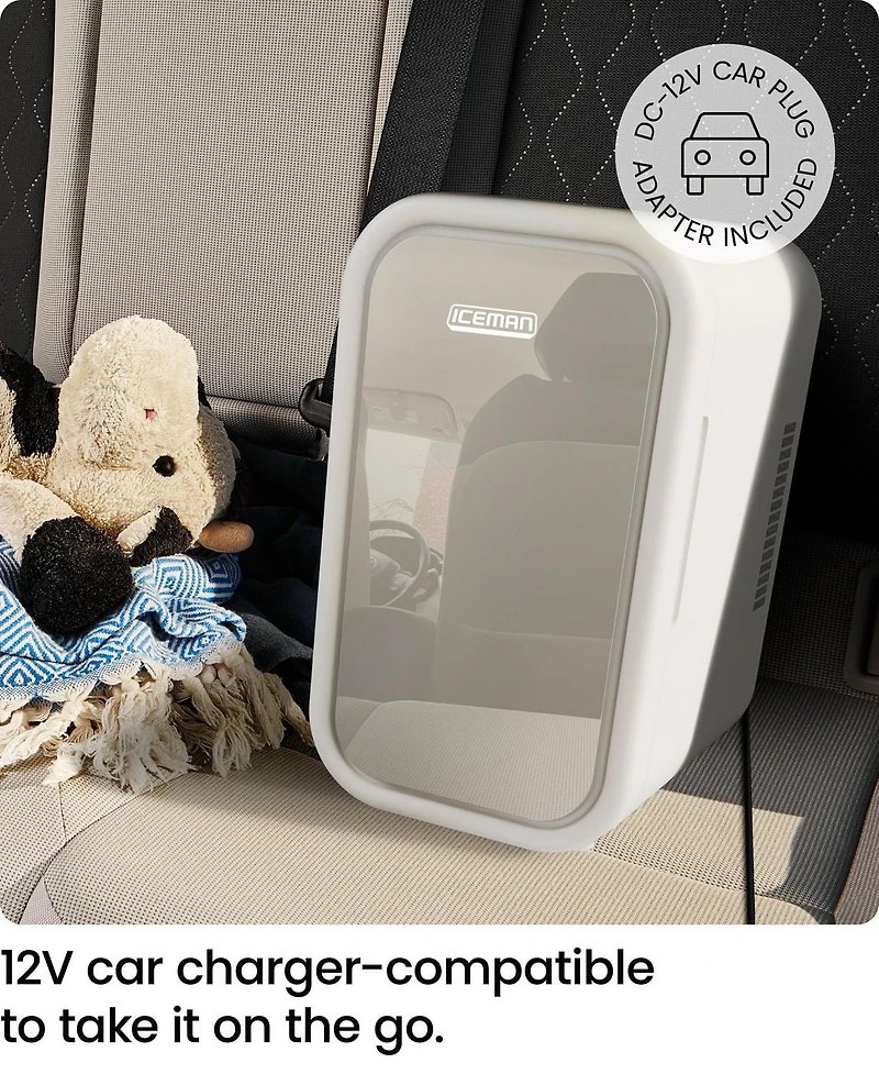 Mini-réfrigérateur portable ICEMAN avec 8 canettes de 355 ml (12 oz), refroidit et chauffe, prise pour voiture incluse - Blanc, Nouveau