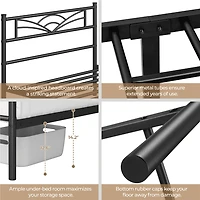 Fullfurnique Metal Platform Bed Frame with Cloud Inspired Design Headboard, Full, Black