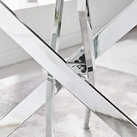 Heavenly Collection Silver Rectangular Tempered Glass Dining Table with Cross Metal Base for Dining Room or Kitchen